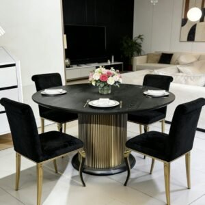 Iron Modern Design 4 Seater Dining Set With Marble Top Table