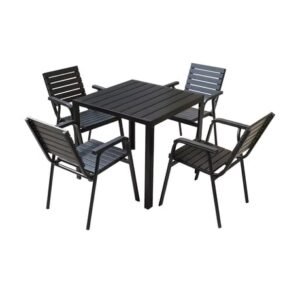 Outdoor Dining Square Plastic Wood Table With 4 Armchairs