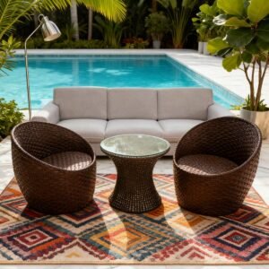 Rattan Egg Woven Curved Chairs And Table